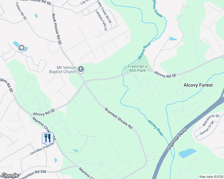 map of restaurants, bars, coffee shops, grocery stores, and more near 574 Bramlett Shoals Road in Lawrenceville