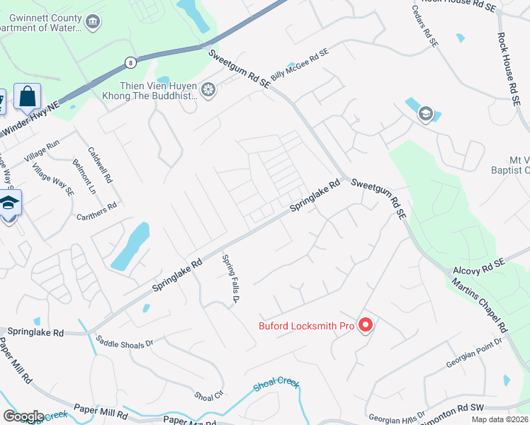 map of restaurants, bars, coffee shops, grocery stores, and more near 788 Springlake Road in Lawrenceville