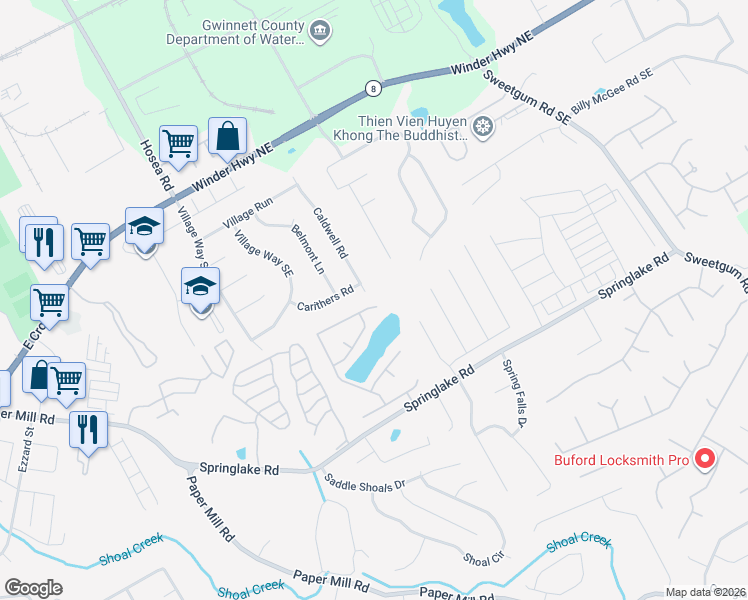 map of restaurants, bars, coffee shops, grocery stores, and more near 571 Pondweed Drive in Lawrenceville
