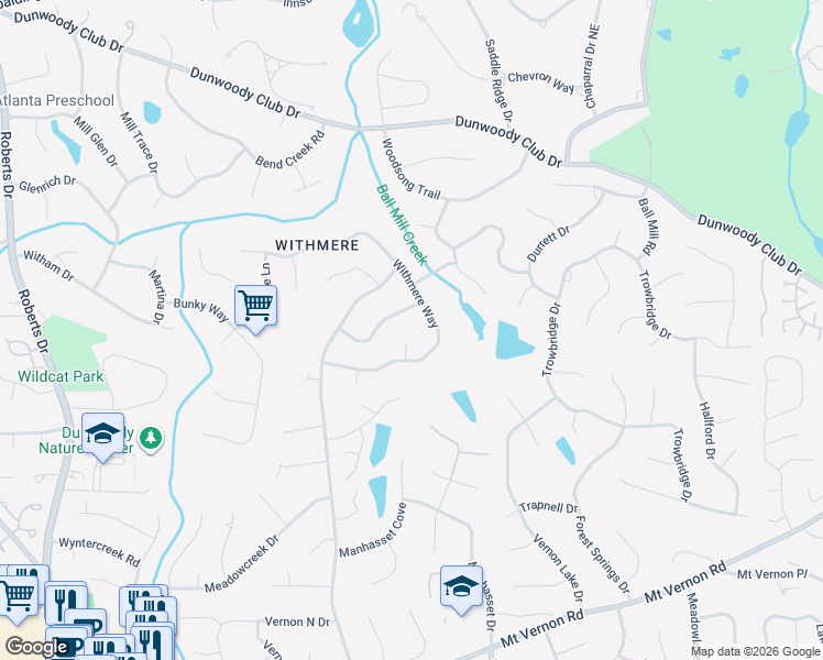 map of restaurants, bars, coffee shops, grocery stores, and more near 5421 Ralston Court in Dunwoody