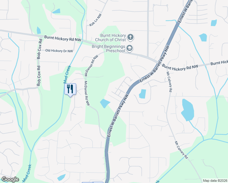 map of restaurants, bars, coffee shops, grocery stores, and more near 2451 Tuxedo Lane in Marietta