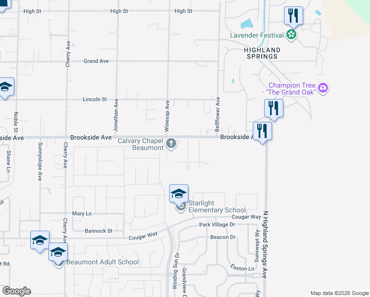 map of restaurants, bars, coffee shops, grocery stores, and more near 11067 Maureen Drive in Cherry Valley