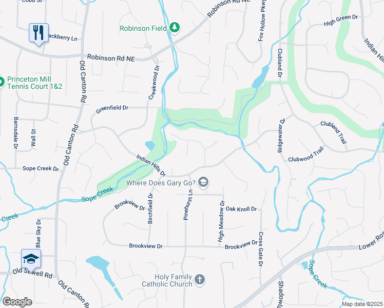 map of restaurants, bars, coffee shops, grocery stores, and more near 529 Greystone Trail in Marietta