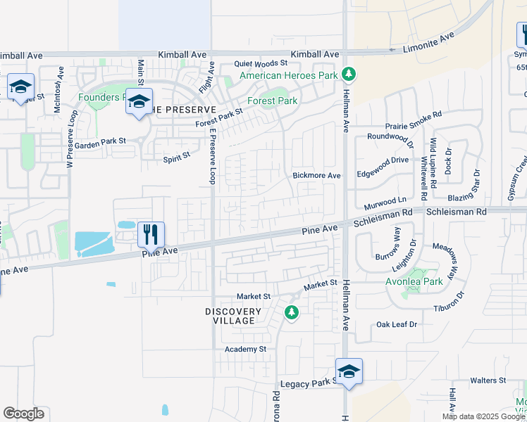map of restaurants, bars, coffee shops, grocery stores, and more near 8639 Festival Street in Chino