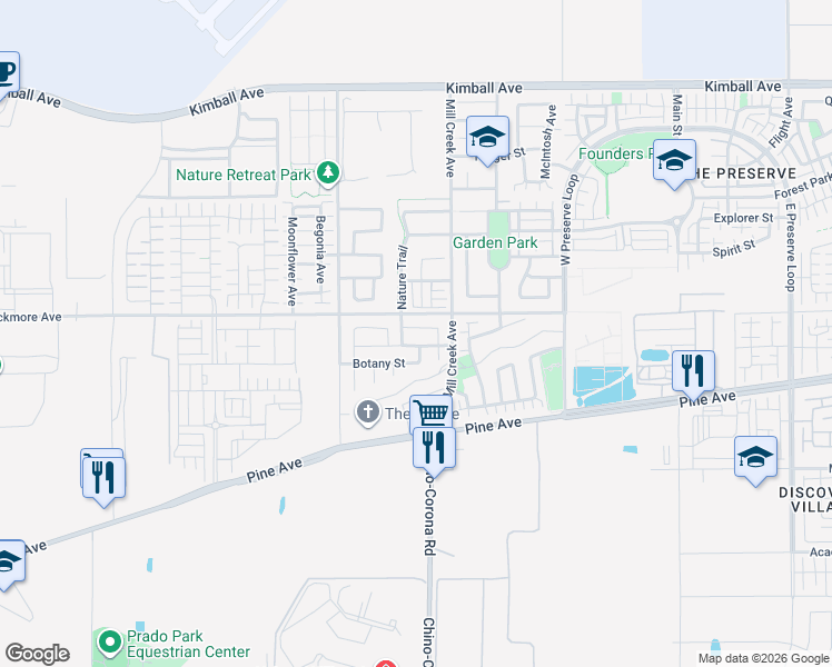 map of restaurants, bars, coffee shops, grocery stores, and more near 7833 Wild Rye Street in Chino