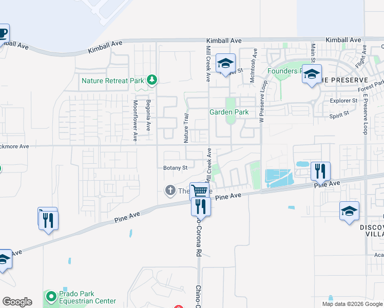 map of restaurants, bars, coffee shops, grocery stores, and more near 7833 Wild Rye Street in Chino