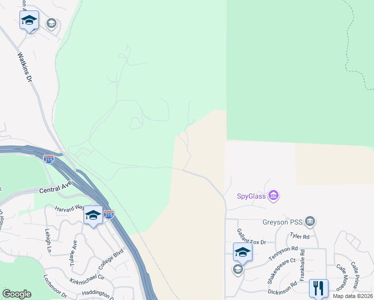 map of restaurants, bars, coffee shops, grocery stores, and more near Pettegrew Road in Riverside