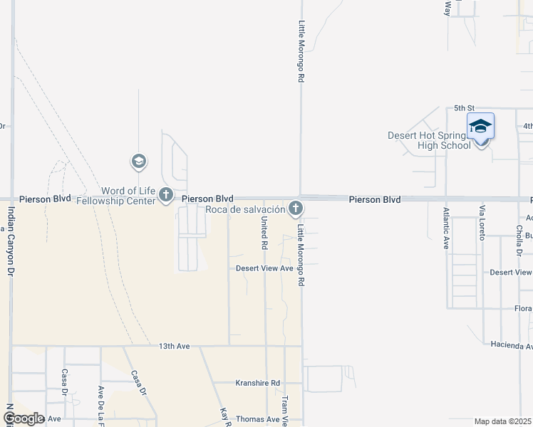 map of restaurants, bars, coffee shops, grocery stores, and more near United Road in Desert Hot Springs