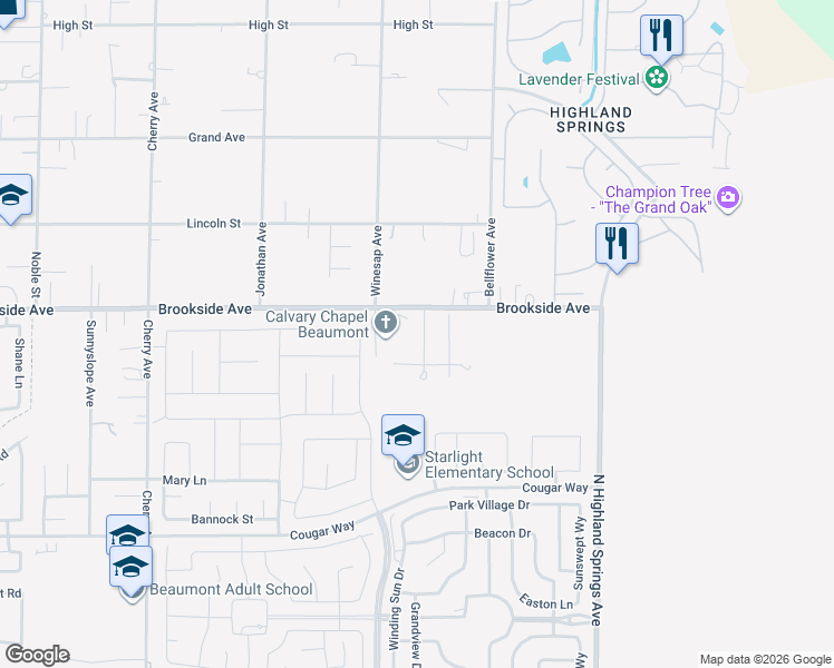 map of restaurants, bars, coffee shops, grocery stores, and more near 11067 Maureen Drive in Cherry Valley