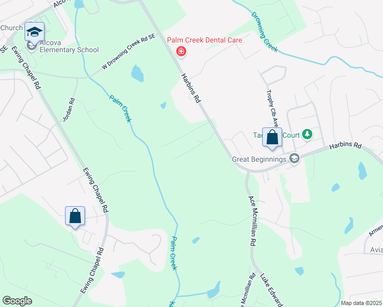 map of restaurants, bars, coffee shops, grocery stores, and more near 1161 Harbins Road in Dacula
