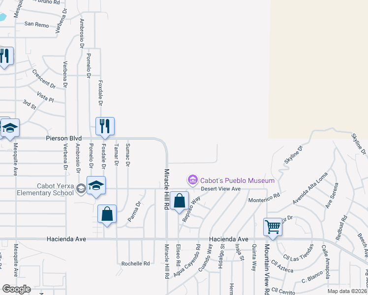 map of restaurants, bars, coffee shops, grocery stores, and more near 67591 Pierson Boulevard in Desert Hot Springs