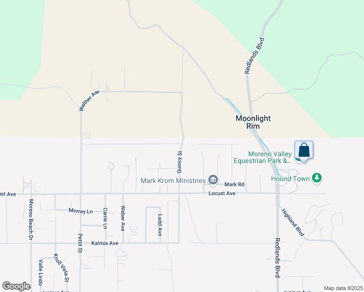 map of restaurants, bars, coffee shops, grocery stores, and more near Quincy Street in Moreno Valley