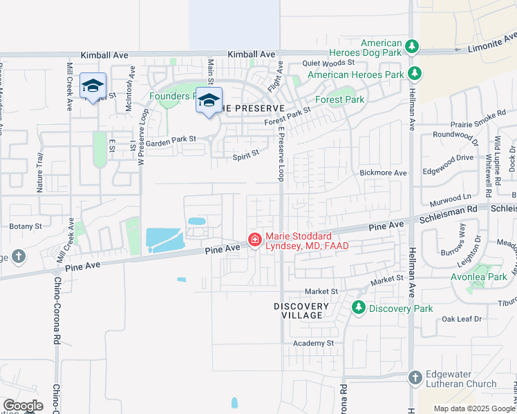 map of restaurants, bars, coffee shops, grocery stores, and more near 16133 Spicebush Lane in Chino