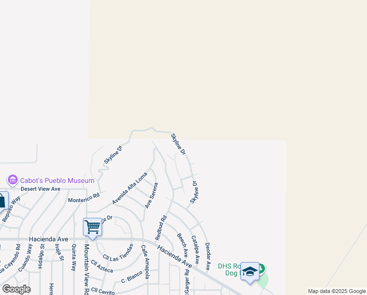 map of restaurants, bars, coffee shops, grocery stores, and more near 12220 Skyline Drive in Desert Hot Springs