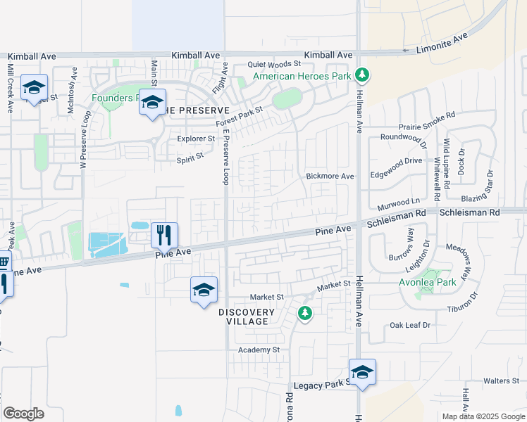 map of restaurants, bars, coffee shops, grocery stores, and more near 16136 Huckleberry Avenue in Chino