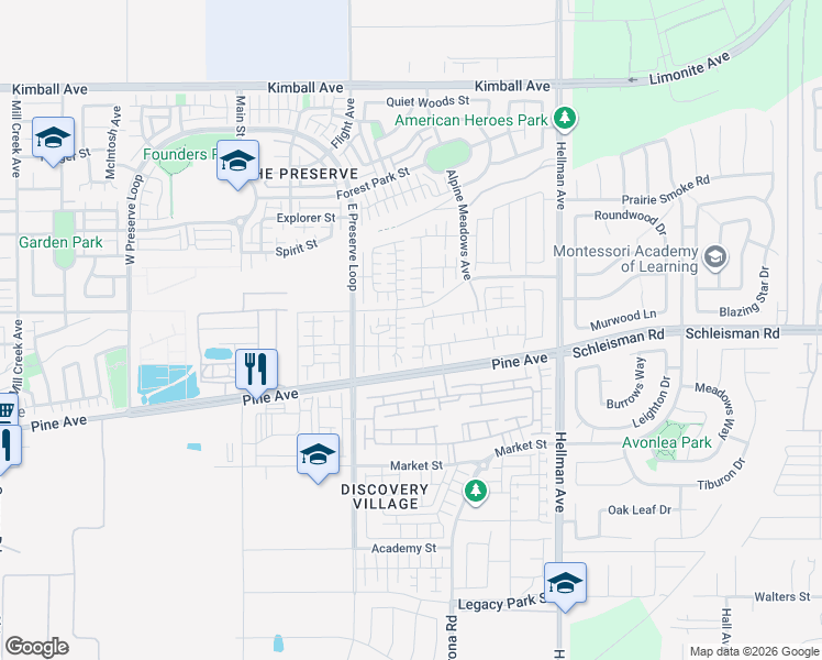 map of restaurants, bars, coffee shops, grocery stores, and more near 16136 Huckleberry Avenue in Chino