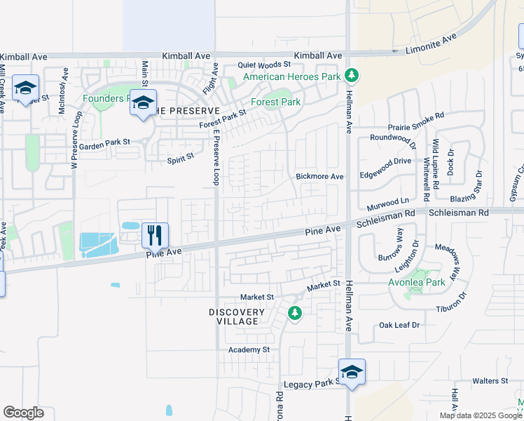 map of restaurants, bars, coffee shops, grocery stores, and more near 16088 Huckleberry Avenue in Chino