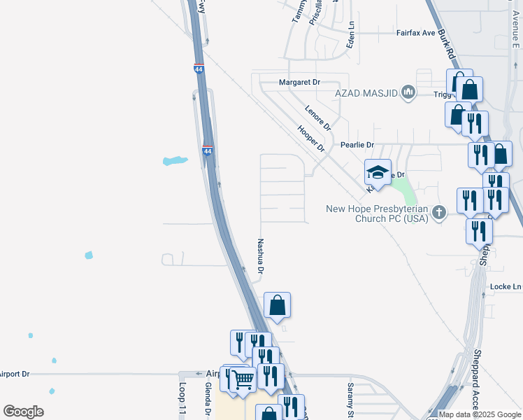 map of restaurants, bars, coffee shops, grocery stores, and more near 185 New Moon Lane in Wichita Falls