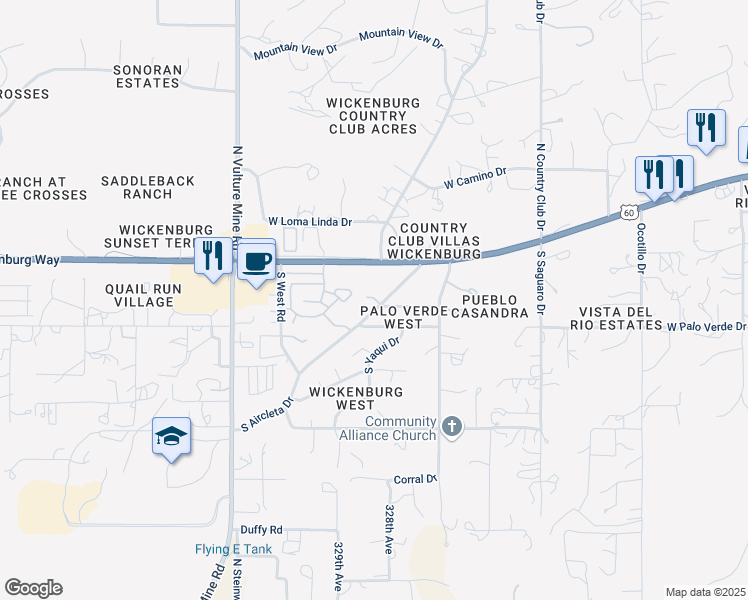 map of restaurants, bars, coffee shops, grocery stores, and more near 1709 West Wickenburg Way in Wickenburg
