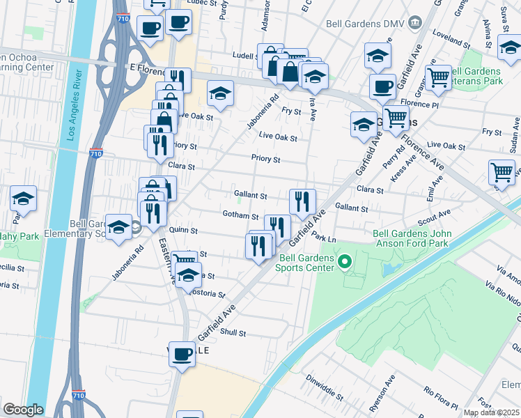 map of restaurants, bars, coffee shops, grocery stores, and more near 7804 Gephart Avenue in Bell Gardens