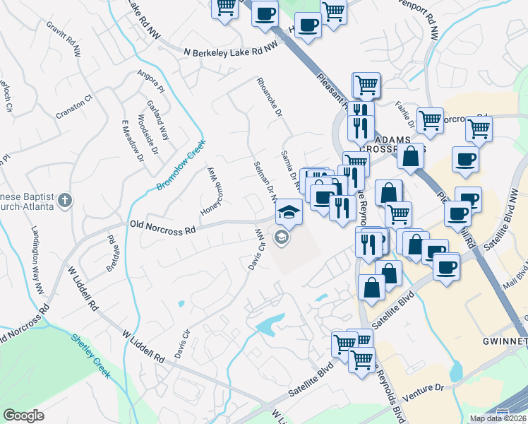 map of restaurants, bars, coffee shops, grocery stores, and more near 2376 Selman Drive Northwest in Duluth