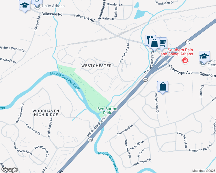 map of restaurants, bars, coffee shops, grocery stores, and more near 273 Westchester Circle in Athens