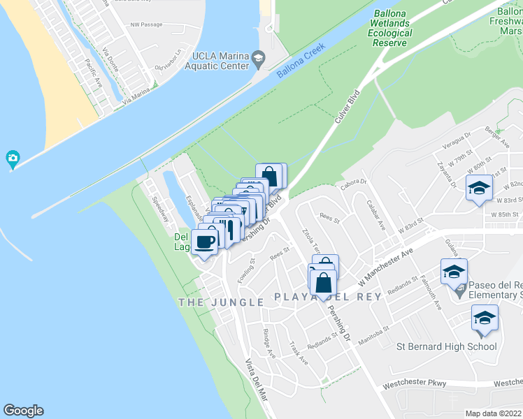 map of restaurants, bars, coffee shops, grocery stores, and more near 405 Culver Boulevard in Los Angeles