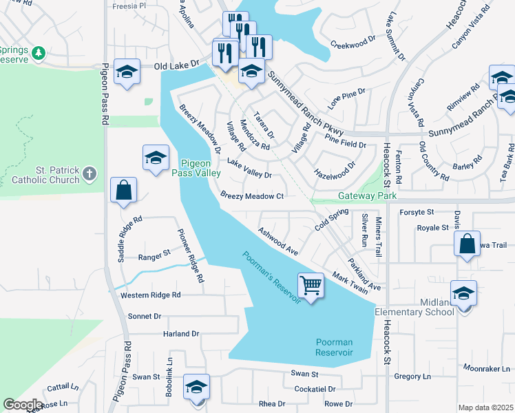 map of restaurants, bars, coffee shops, grocery stores, and more near 23546 Parkland Avenue in Moreno Valley