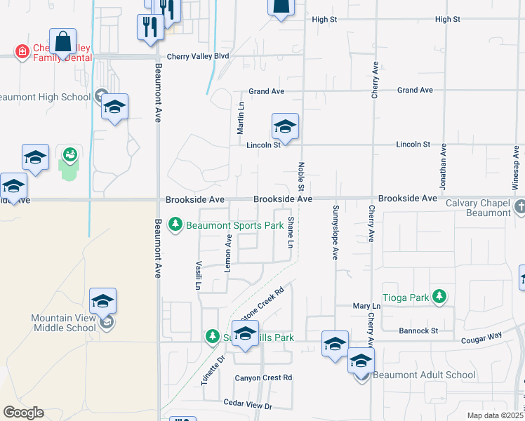 map of restaurants, bars, coffee shops, grocery stores, and more near 1767 Date Street in Beaumont