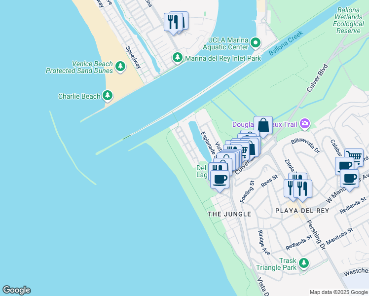 map of restaurants, bars, coffee shops, grocery stores, and more near 6400 Pacific Avenue in Los Angeles
