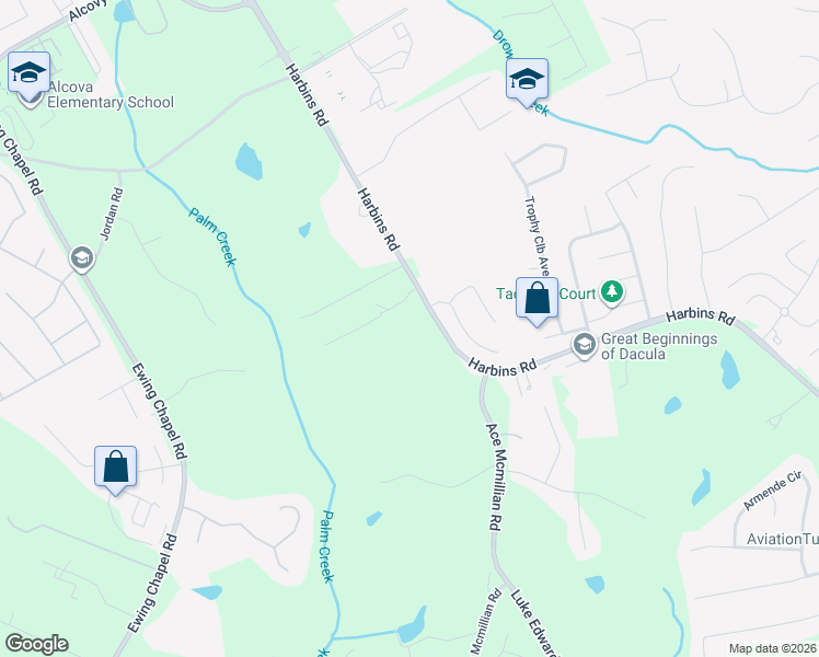 map of restaurants, bars, coffee shops, grocery stores, and more near 1191 Harbins Road in Dacula