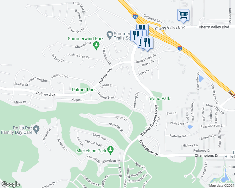 map of restaurants, bars, coffee shops, grocery stores, and more near 11204 Runyan Road in Beaumont