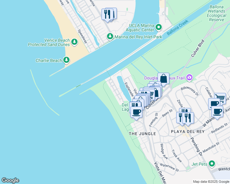 map of restaurants, bars, coffee shops, grocery stores, and more near 6407 Ocean Front Walk in Los Angeles