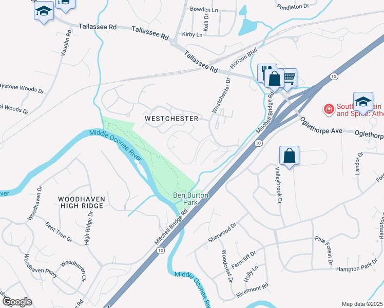 map of restaurants, bars, coffee shops, grocery stores, and more near 275 Westchester Circle in Athens