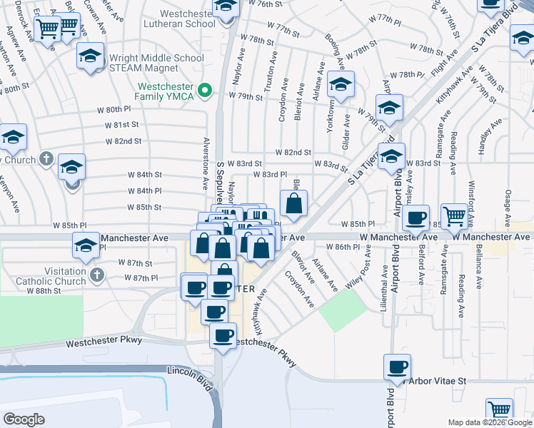 map of restaurants, bars, coffee shops, grocery stores, and more near 8460 Truxton Avenue in Los Angeles