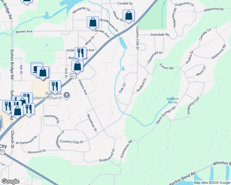 map of restaurants, bars, coffee shops, grocery stores, and more near 141 Oak Circle in Gadsden