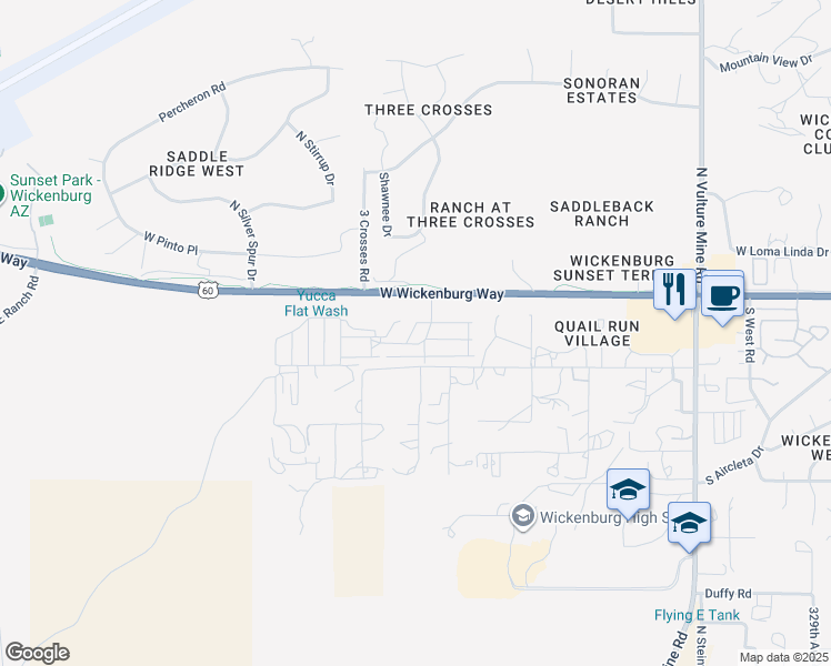 map of restaurants, bars, coffee shops, grocery stores, and more near 2501 West Wickenburg Way in Wickenburg