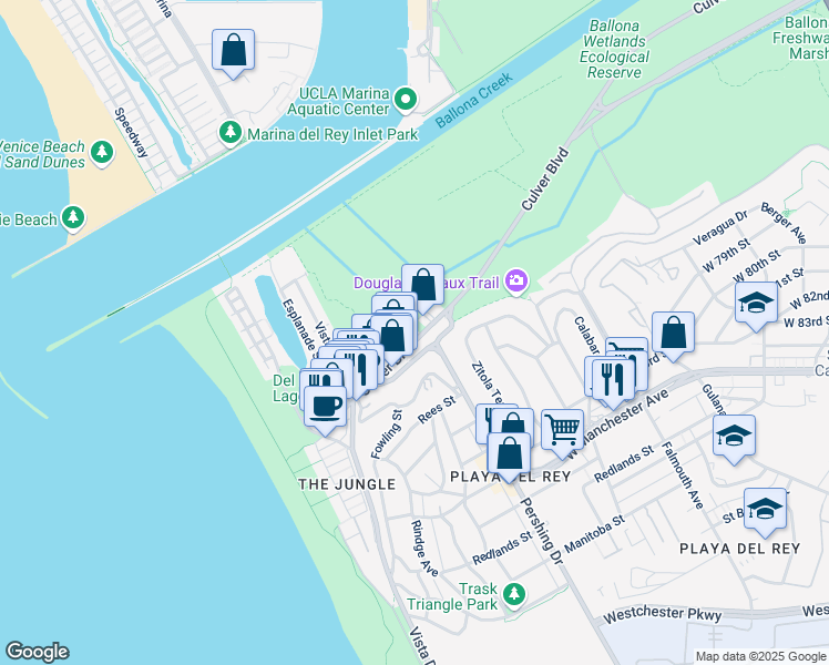 map of restaurants, bars, coffee shops, grocery stores, and more near 425 Culver Boulevard in Los Angeles