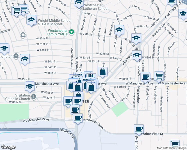 map of restaurants, bars, coffee shops, grocery stores, and more near 8460 Truxton Avenue in Los Angeles
