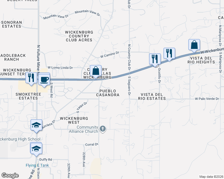 map of restaurants, bars, coffee shops, grocery stores, and more near 1530 Calle Simpatico in Wickenburg