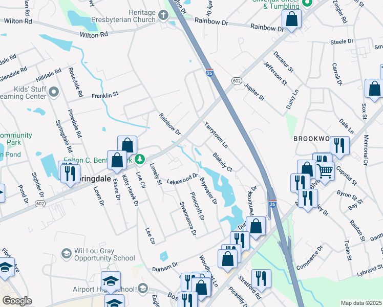 map of restaurants, bars, coffee shops, grocery stores, and more near 2815 Shadblow Lane in West Columbia