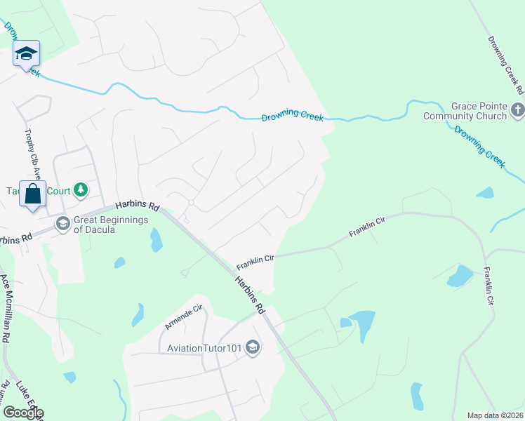 map of restaurants, bars, coffee shops, grocery stores, and more near 2800 Barimore Place in Dacula