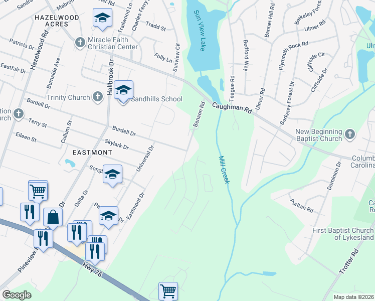 map of restaurants, bars, coffee shops, grocery stores, and more near 1478 Benson Road in Columbia