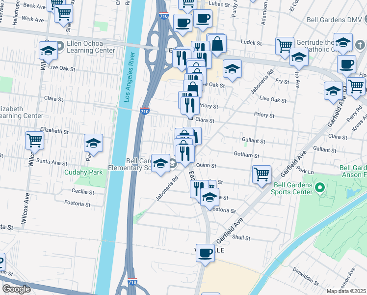 map of restaurants, bars, coffee shops, grocery stores, and more near 7901 Eastern Avenue in Bell Gardens