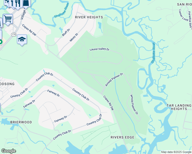 map of restaurants, bars, coffee shops, grocery stores, and more near 478 Laurel Valley Drive in Shallotte