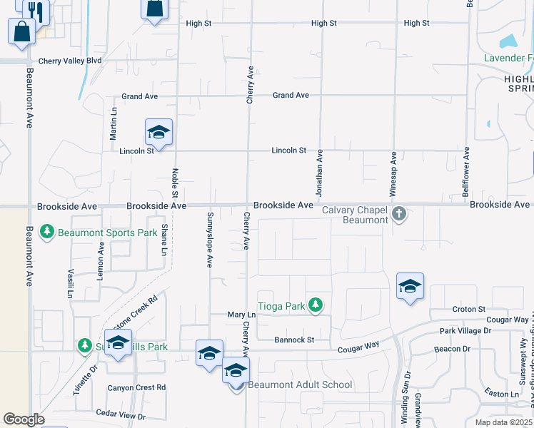 map of restaurants, bars, coffee shops, grocery stores, and more near 1322 Melstone Street in Beaumont