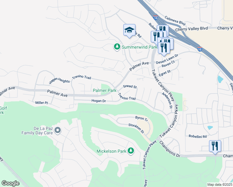 map of restaurants, bars, coffee shops, grocery stores, and more near 35331 Trevino Trail in Beaumont
