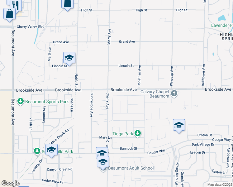 map of restaurants, bars, coffee shops, grocery stores, and more near 1322 Melstone Street in Beaumont