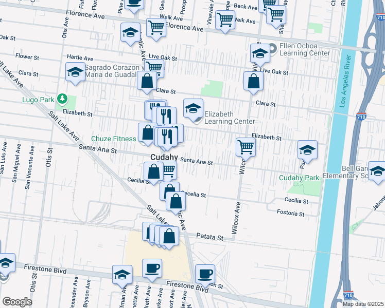 map of restaurants, bars, coffee shops, grocery stores, and more near 4765 Santa Ana Street in Cudahy