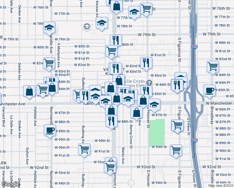 map of restaurants, bars, coffee shops, grocery stores, and more near 8436 Vermont Avenue in Los Angeles